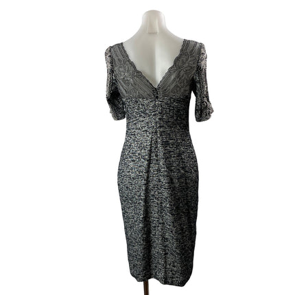 Teri Jon by Rickie Freeman Gray Short Sleeves Lace Tweed Midi Sheath Dress Sz 8