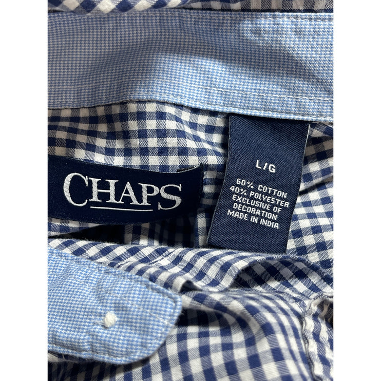 Chaps Men's Blue Gingham Checkered Long Sleeve Button Down Shirt Top Size L