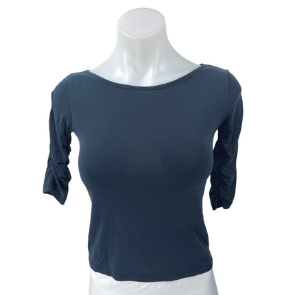 Urban Outfitters Navy Blue Ruched Short Sleeve Stretch T Shirt Tee Top Size S