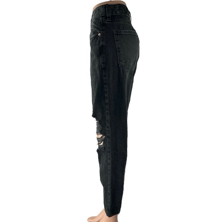 H&M Women's Black Distressed High Rise Boyfriend Tapered Denim Jeans Size 6