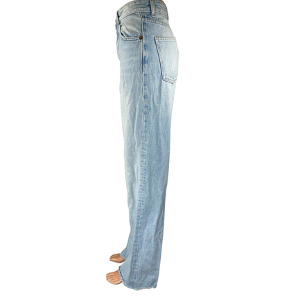 Zara Women's Blue Light Wash High Waisted Raw Hem Straight Denim Jeans Size 2