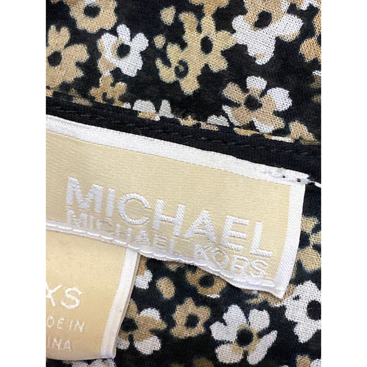 Michael Kors Floral Short Puff Sleeve Midi Button Down A-Line Shirt Dress Sz XS