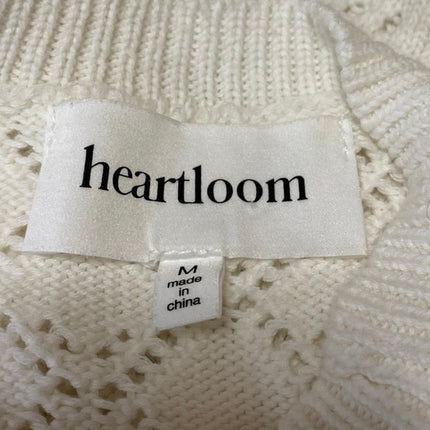 Heartloom Women's White Eyelet Crochet Knit Crewneck Short Sleeve Sweater Top M
