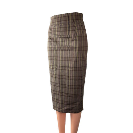 Reorg Women's Brown Pleated High Waisted Pencil Slit Career Midi Skirt Size S