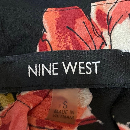 Nine West Black Red Floral Sleeveless High Neck Cami Tank Blouse Top Size S