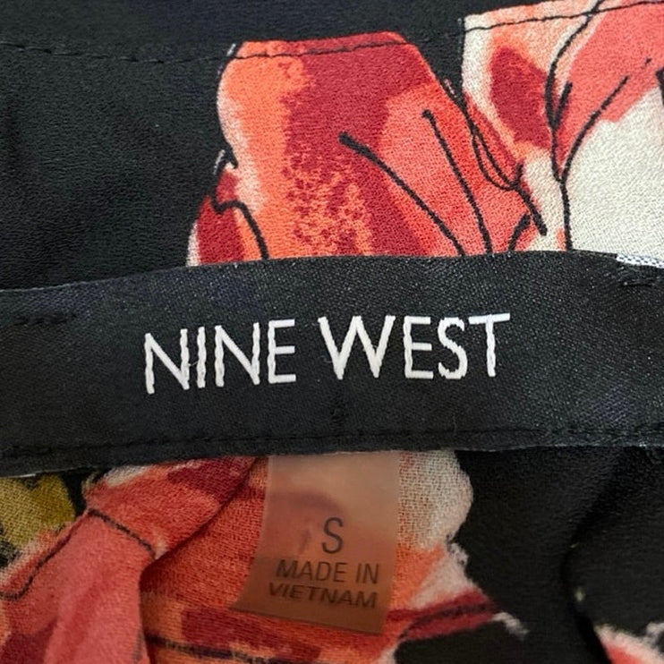Nine West Black Red Floral Sleeveless High Neck Cami Tank Blouse Top Size S