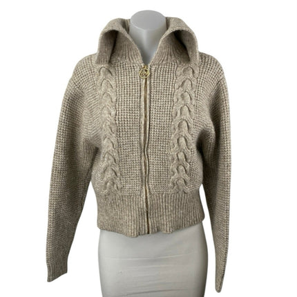 Andrew Marc NY Womens Beige Cable Waffle Knit Fleece Full Zip Sweater Top Size M