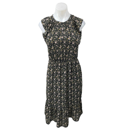 J.Crew Women's Black Floral Sleeveless Ruffle Peasant Blouson Midi Dress Size XS
