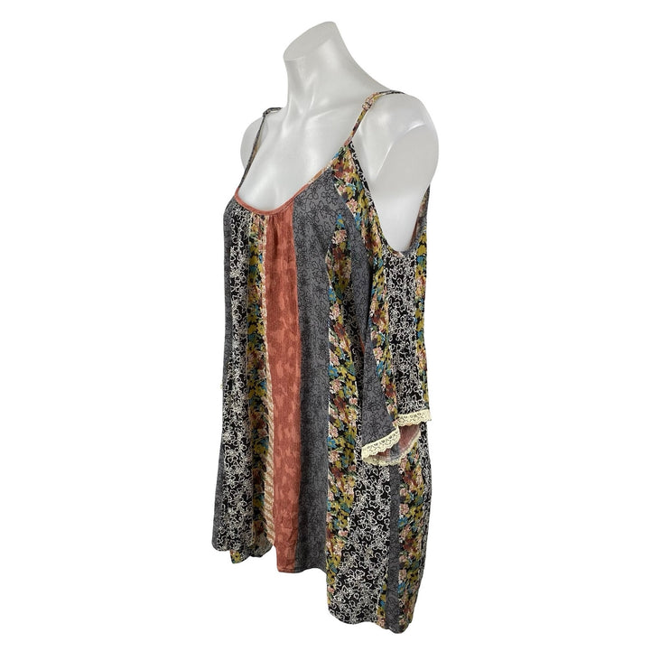 Town House Shops Multicolor Cold Shoulder Floral Patchwork Mini Dress Size M