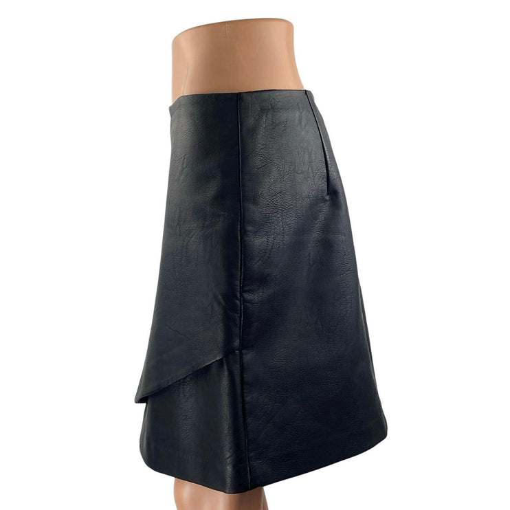 Club Monaco Women's Black Faux Leather Vegan Faux Wrap Pencil Mini Skirt Size 4
