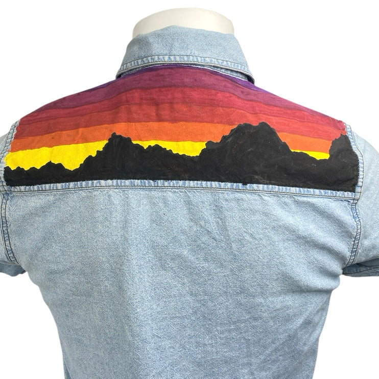 Harley Davidson Women's Upcycled Short Sleeve Graphic Print Denim Jean Shirt Top