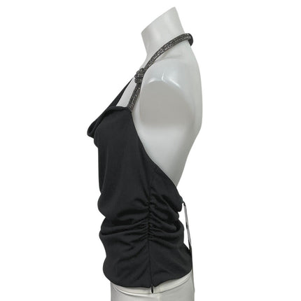 NEW Zara Black Halter Cowl Neck Silver Glitter Strap Open Back Blouse Top Size S