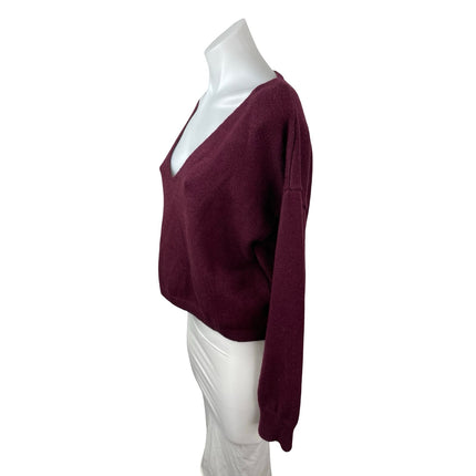 Sunday Stevens Women's Red Maroon V Neck Long Sleeve Cropped Sweater Top Size S