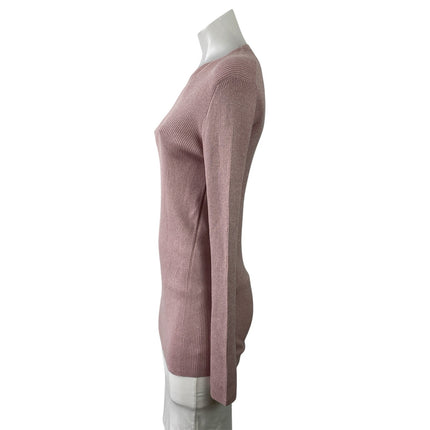 Prada Womens Pink Wool Silk Blend Metallic Rib Knit Long Sleeve Sweater Top 46