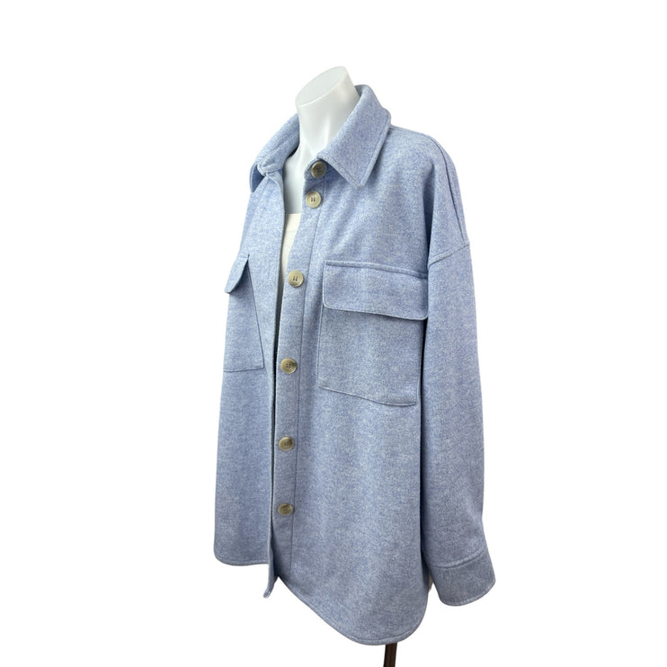 H&M Women's Blue Marled Collared Long Sleeve Button Down Shacket Coat Jacket M