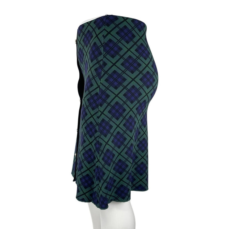 Aleeza Women's Green Purple Plaid Button Front High Waist Mini Skirt Size XL