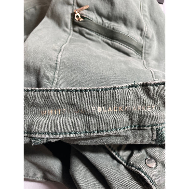 White House Black Market Women's Green Zip Cargo Crop Skinny Denim Jeans Size 2