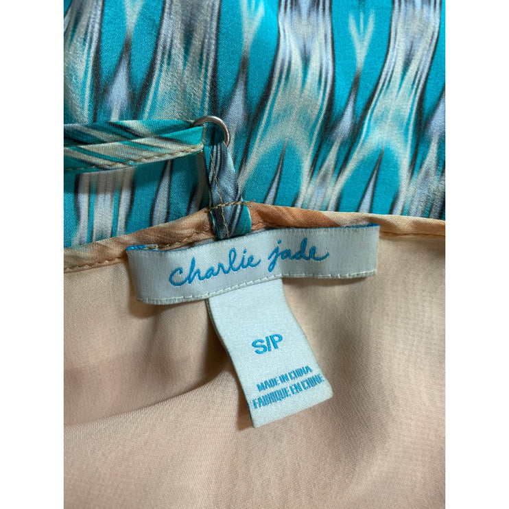 Charlie Jade 100% Silk Women's Ombre Geometric Sleeveless Maxi Cami Tank Dress S