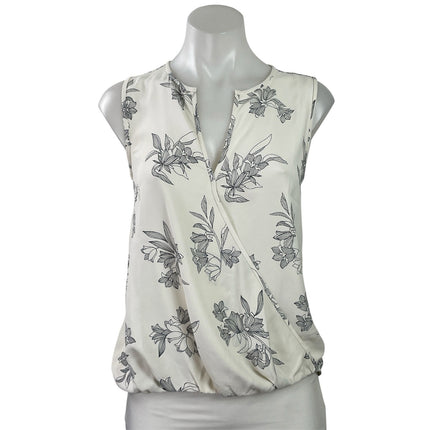Ann Taylor Womens White Black Floral Sleeveless Faux Wrap Tank Blouse Top Sz XSP