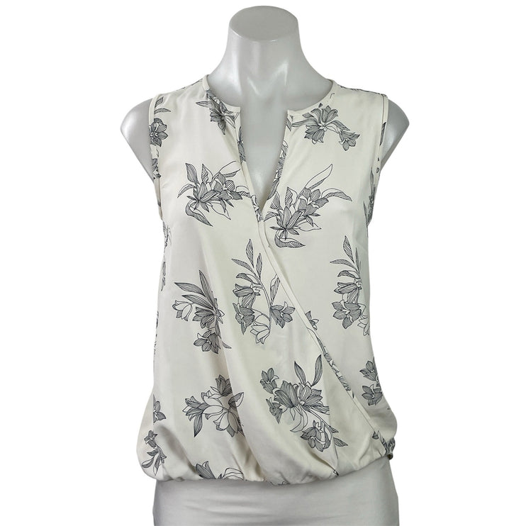 Ann Taylor Womens White Black Floral Sleeveless Faux Wrap Tank Blouse Top Sz XSP