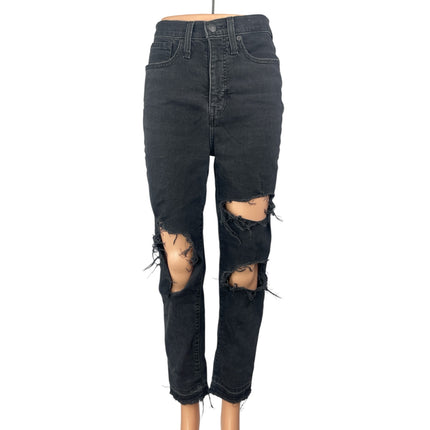 Madewell The MomJean Black Distressed High Waist Straight Denim Jeans Pants 26