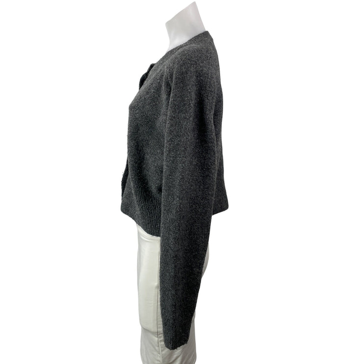Zara Womens Dark Gray Crew Neck Cropped Long Sleeve Button Up Cardigan Sweater M