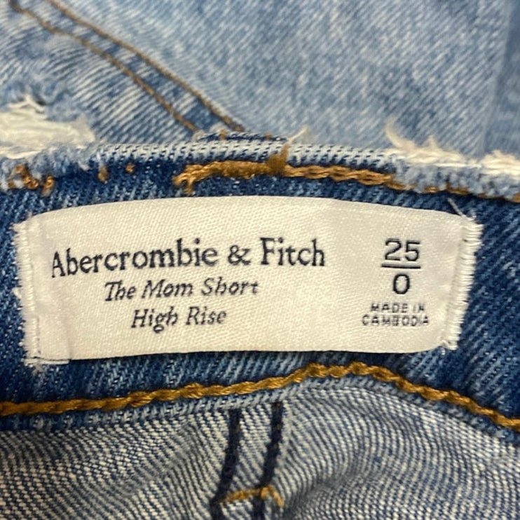 Abercrombie & Fitch Blue Distressed Frayed High Waist Denim Jeans Mom Shorts 25