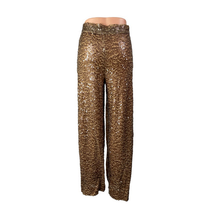 Zara Women's Brown Sequin Sparkly High Waisted Straight Trousers Pants Size XS