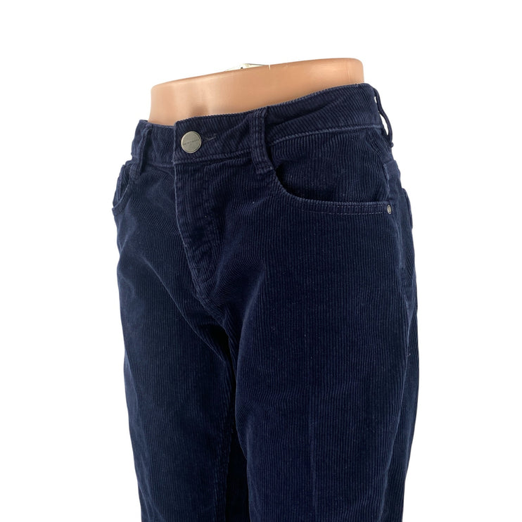 Kai-aakmann WomenNavy Blue Corduroy Mid Rise Straight Leg Trousers Pants Size S