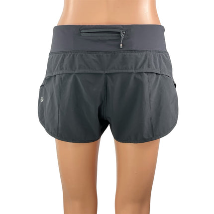 Lululemon Womens Black Gray High Rise Elastic Waist Athletic Running Shorts Sz 6