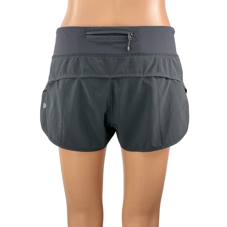 Lululemon Womens Black Gray High Rise Elastic Waist Athletic Running Shorts Sz 6
