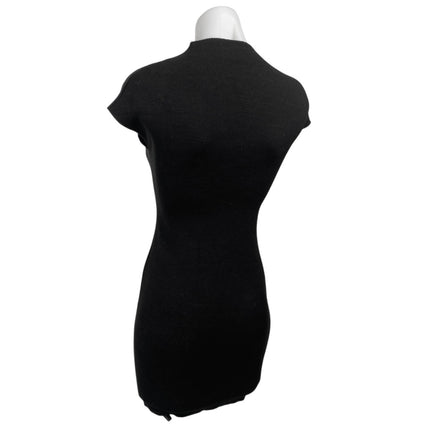 Zara Black Short Sleeve Mock Neck Knit Stretch Sweater Mini Bodycon Dress Size S