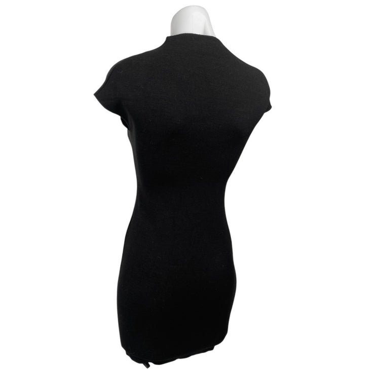 Zara Black Short Sleeve Mock Neck Knit Stretch Sweater Mini Bodycon Dress Size S