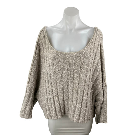 Free People Good Day Beige Long Sleeve Oversized Cropped Knit Sweater Top Size M