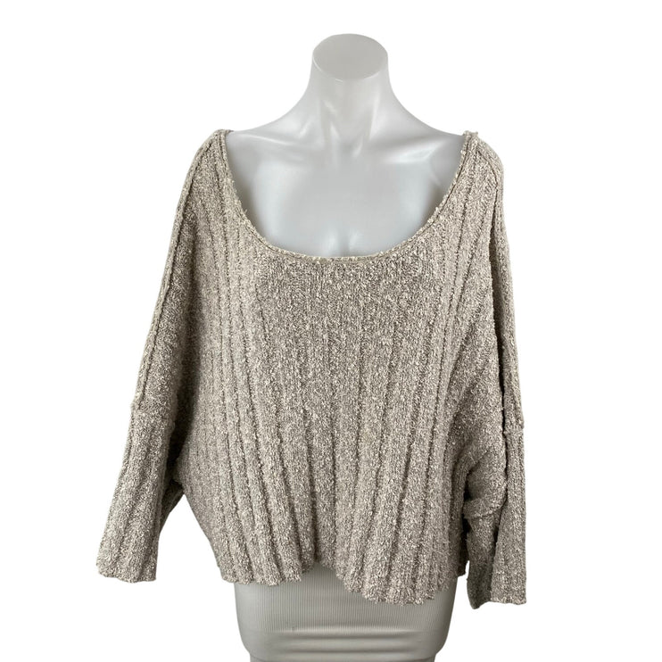 Free People Good Day Beige Long Sleeve Oversized Cropped Knit Sweater Top Size M