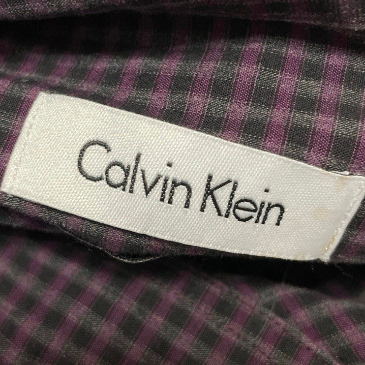 Calvin Klein Men's Purple Gingham Check Long Sleeve Button Down Dress Shirt 15.5