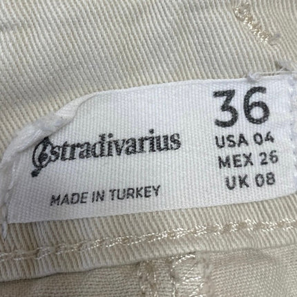 Stradivarius Women's White High Waisted Pleated Wide Leg Trousers Pants Size 4