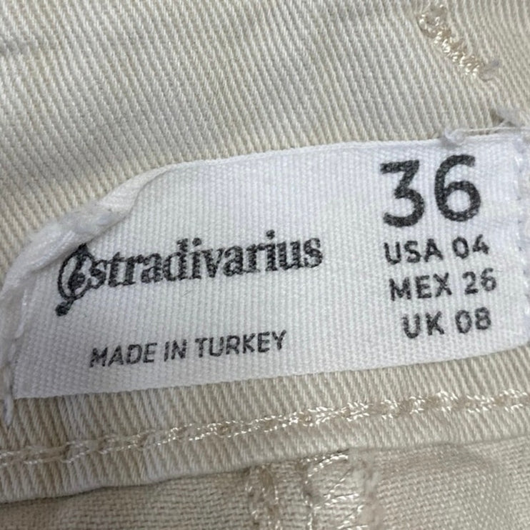 Stradivarius Women's White High Waisted Pleated Wide Leg Trousers Pants Size 4