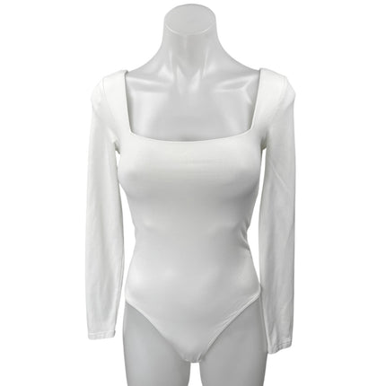 Aritzia Babaton White Long Sleeve Stretch Square Neck Bodysuit Top Size S