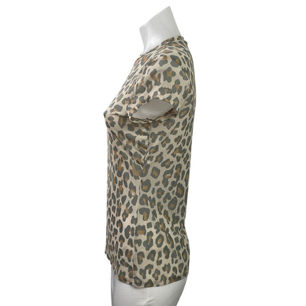 AFRM Women's Beige Leopard Animal Print Short Sleeve Crew Neck T Shirt Tee Top L