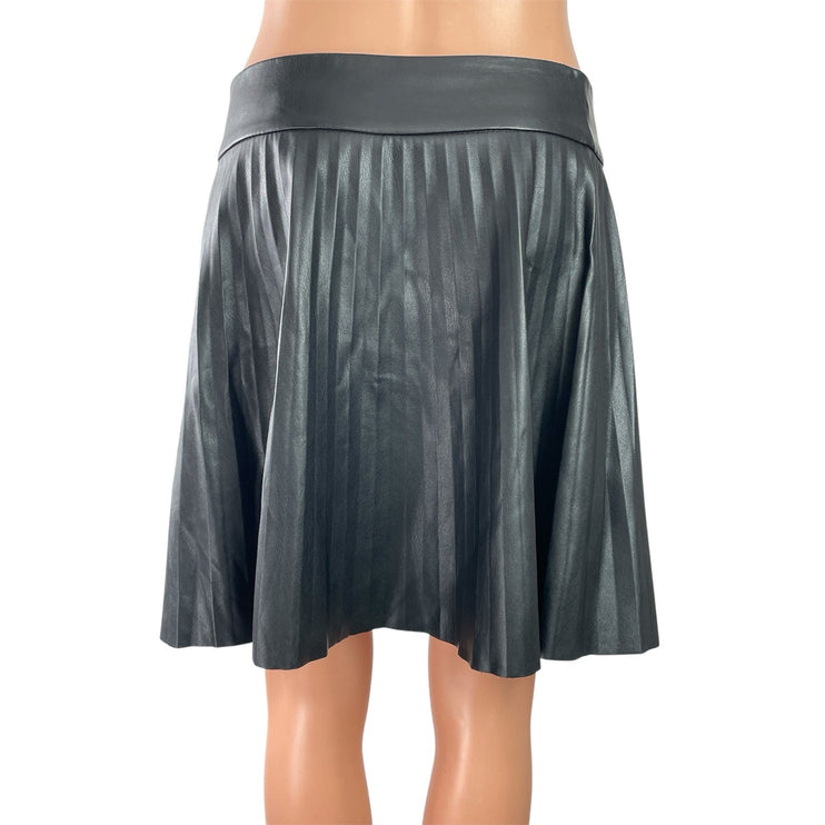 Zara Women's Black Faux Leather Button Down Pleated Low Rise Mini A-Line Skirt M