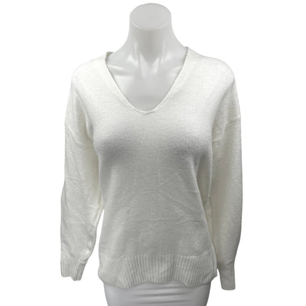 H&M Women's White V Neck Knit Long Sleeve Cozy Pullover Sweater Top Size XS