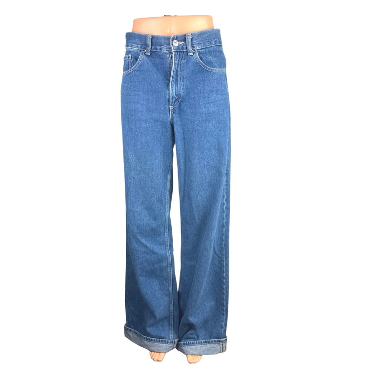 Zara Women's Blue High Rise Straight Baggy Palazzo Wide Leg Denim Jeans Pants 4