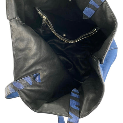 Coach Blue Black 100% Leather Reversible Zip Pocket ShoulderTote Bag Handbag OS