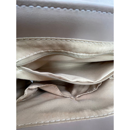 H by Halston Women's Beige Faux Leather Vegan Crossbody Satchel Handbag OS