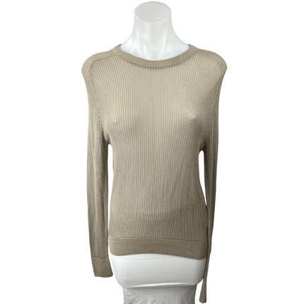 Zara Women's Beige Long Sleeve Round Neck Semi Sheer Pullover Sweater Top Size S