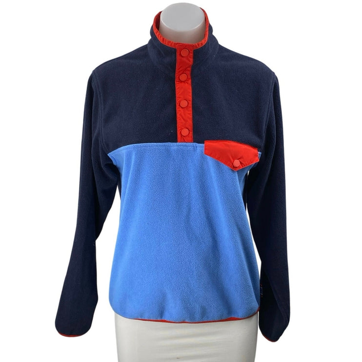 Tory Burch Tory Sport Blue Red Colorblock T-snap Fleece Sweater Jacket Size XS