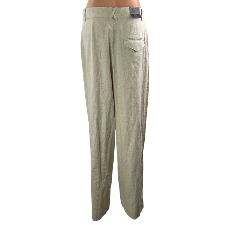 NEW Banana Republic Women Ivory White Linen High Rise Wide Leg Trousers Pants 10