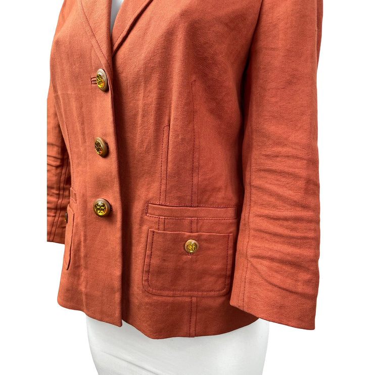 Tory Burch Women's Collared Long Sleeve Single Breasted Blazer Coat Jacket Sz 6