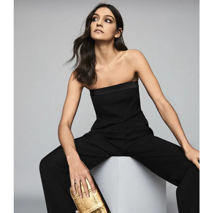 Reiss Toni Silk Satin Trimmed Strapless Tube Sleeveless Bandeau Jumpsuit Size 2